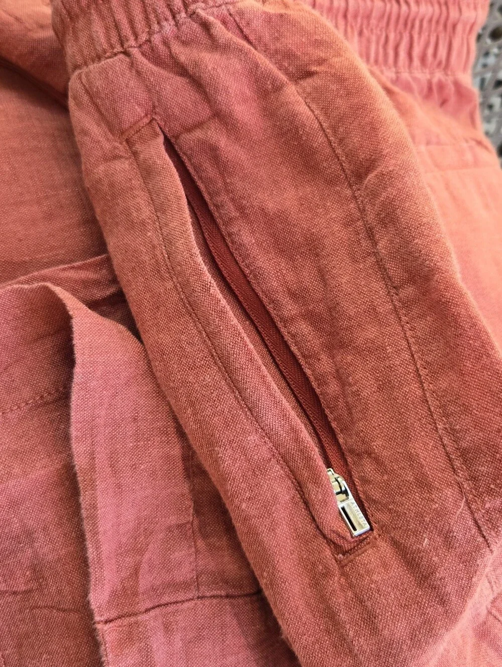 Athleta Retreat Women's Drawstring Linen Jogger Pants - Rust Wide Leg - Picture 14 of 14